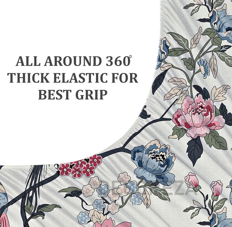 DECOREZA Soft Cotton Feel All Around Deep Pocket Fitted 300 TC Floral Bedsheets King Size, Elastic Fitted Bedsheets King Size for Double Bed with 2 Pillow Covers, Size- 78" x 72" (Greyish Teal) - Image 4