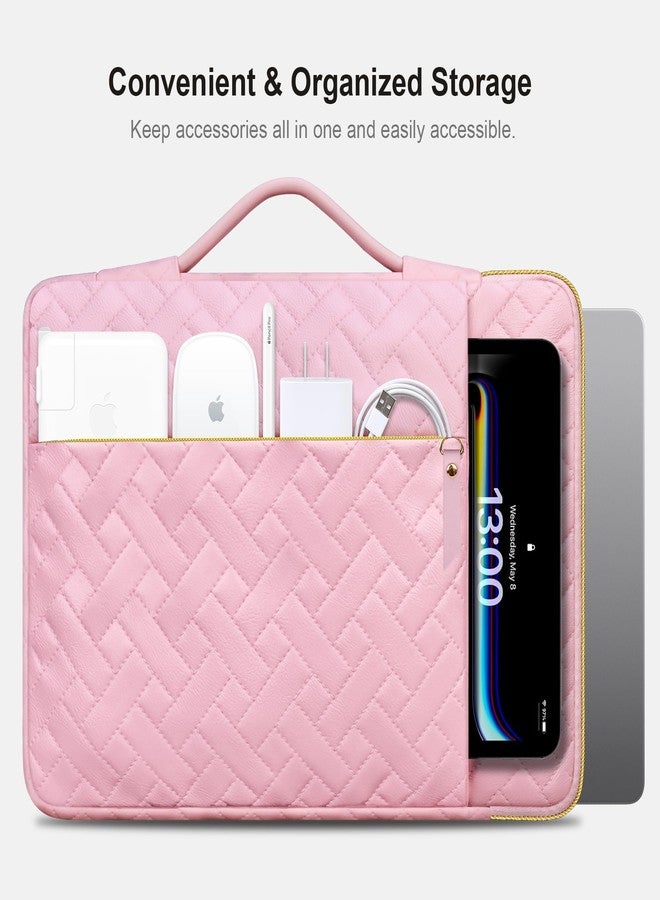 Lacdo 360° Protective Laptop Sleeve Case for 14 inch New MacBook Pro M5 Pro/Max A3426 A3427 (2026), M5/M4/M3/M2/M1 A3434 A3112 A3401 A3185 A2918, 13.8 inch Surface Laptop Computer Bag, Sakura Pink - Image 3