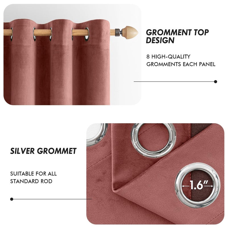 ANRODUO Dusty Rose Pink Velvet Curtains 84 Inches Long Blackout Thermal Insulated Soundproof Curtain Privacy Room Darkening Curtains Grommet Window Drapes for Bedroom Living Room Set of 2 - Image 2