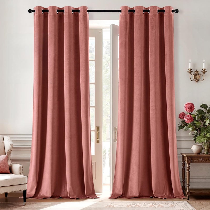 ANRODUO Dusty Rose Pink Velvet Curtains 84 Inches Long Blackout Thermal Insulated Soundproof Curtain Privacy Room Darkening Curtains Grommet Window Drapes for Bedroom Living Room Set of 2 - Image 1