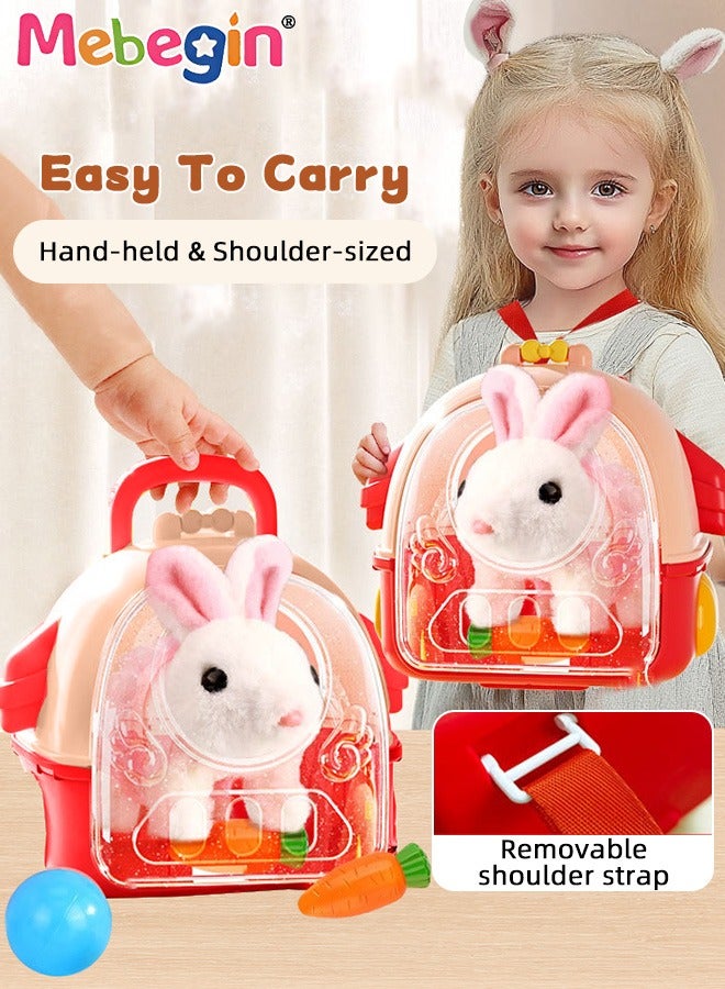 MEBEGIN Walking Rabit with Sounds and Movements, Interactive Electronic Pet Toy Set with Trolley Case, Carrot and Sea Ball, Plush Bunny Toy, Educational Toys, Ideal Gift for Kids, 2 AA Batteries Required(Not Included) - Image 2