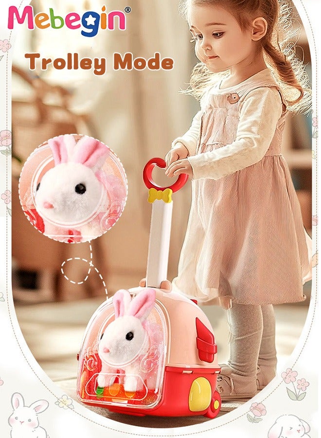 MEBEGIN Walking Rabit with Sounds and Movements, Interactive Electronic Pet Toy Set with Trolley Case, Carrot and Sea Ball, Plush Bunny Toy, Educational Toys, Ideal Gift for Kids, 2 AA Batteries Required(Not Included) - Image 3