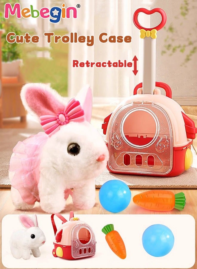 MEBEGIN Walking Rabit with Sounds and Movements, Interactive Electronic Pet Toy Set with Trolley Case, Carrot and Sea Ball, Plush Bunny Toy, Educational Toys, Ideal Gift for Kids, 2 AA Batteries Required(Not Included) - Image 4