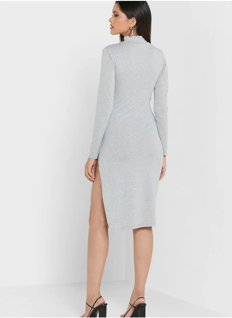MISSY EMPIRE High Neck Split Detail Dress