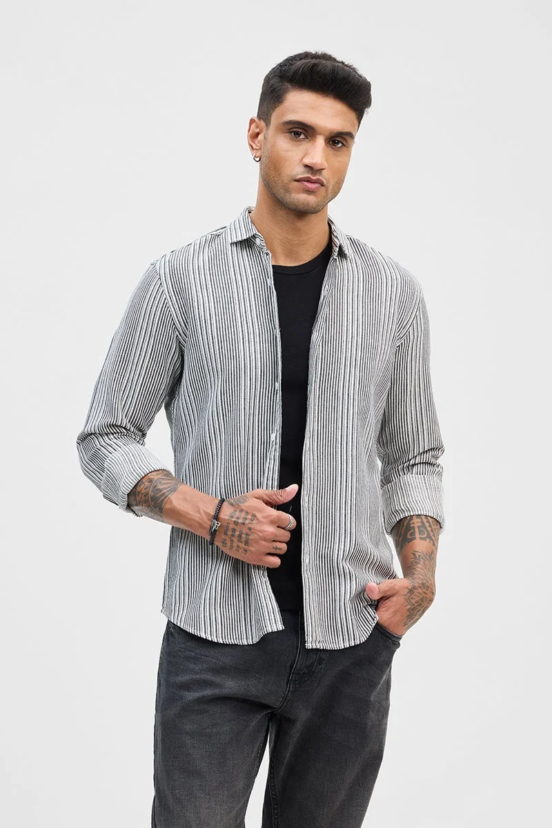 SNITCH Charcoal Grey Striped Long Sleeve Slim Fit Casual Shirt