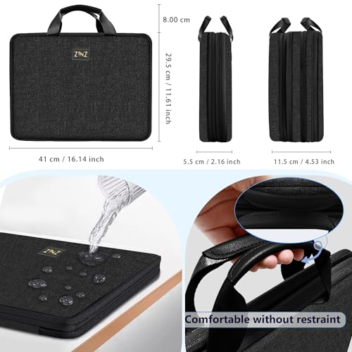 ZINZ Laptop Case 15 15.6 16 inch Sleeve, Expandable Computer Hand Bag with Multi-pockets Compatible with MacBook Pro 16 inch M4/M3/M2/M1, MacBook Air/Pro 15 inch and 15-16 inch Notebooks，B04K01 - Image 2