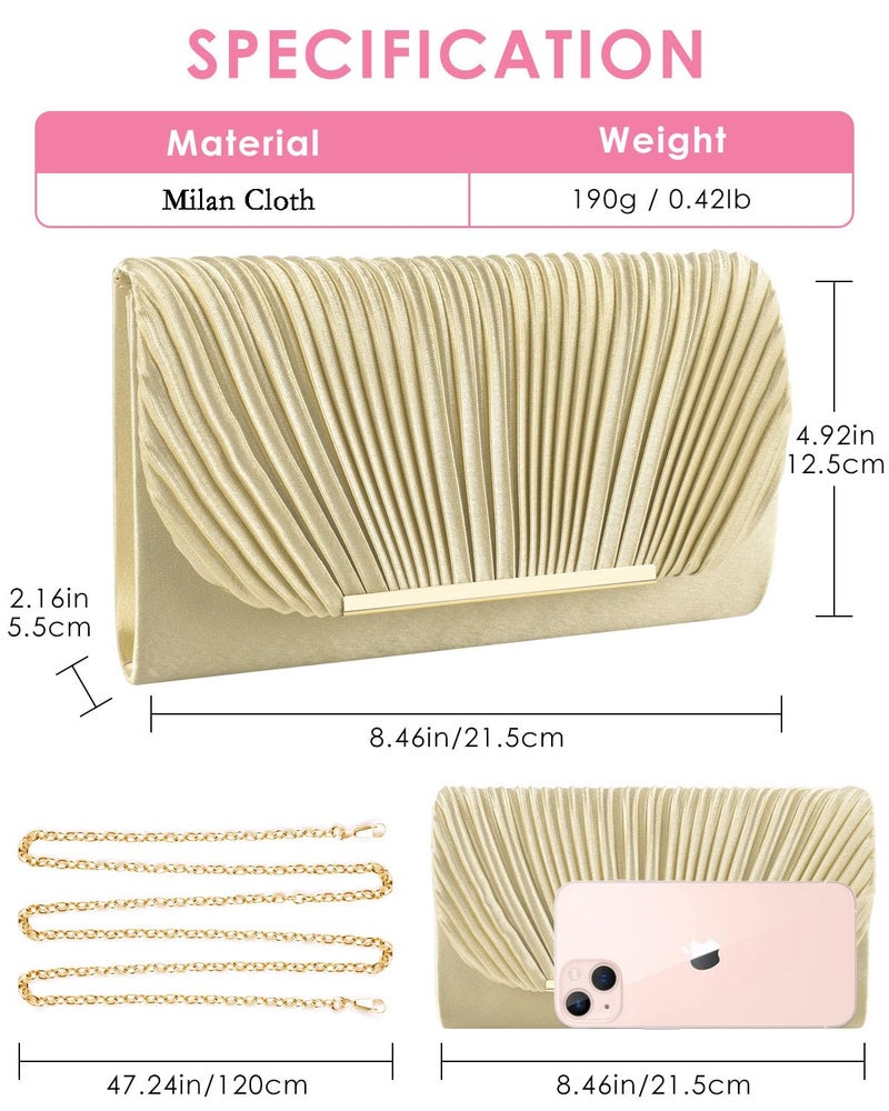 TINDTOP Clutch Purses for Women Evening Handbags for Formal Wedding Party Cocktail Prom Crossbody Shoulder Envelope Bag (Gold) - Image 4