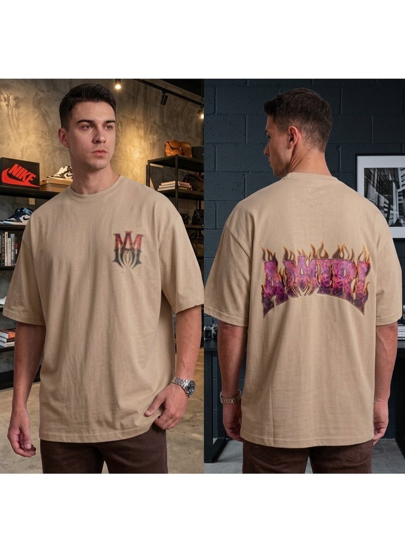 Men Oversized Graphic T Shirt 100% Premium Bolivar Cotton Streetwear Tee Casual Loose Fit Heavyweight Cotton Crew Neck Short Sleeve Fashion Printed T Shirt Soft Breathable Comfortable Everyday Wear - Image 1