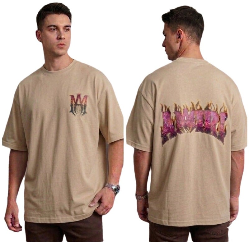 Men Oversized Graphic T Shirt 100% Premium Bolivar Cotton Streetwear Tee Casual Loose Fit Heavyweight Cotton Crew Neck Short Sleeve Fashion Printed T Shirt Soft Breathable Comfortable Everyday Wear - Image 2
