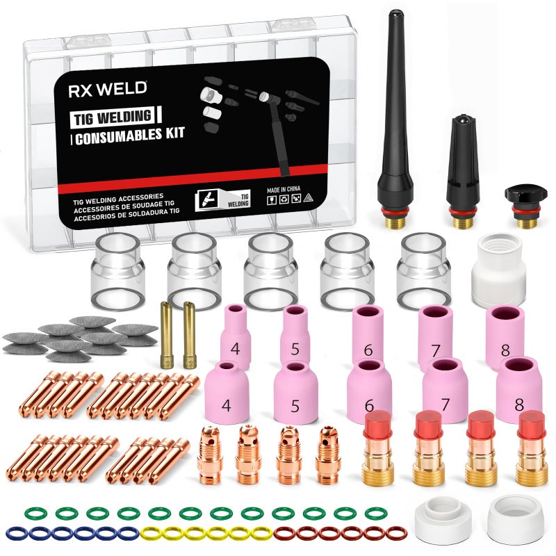 RX WELD 87PCS TIG Welding Torch Stubby Gas Lens 12 Glass Cup Kit For WP171826