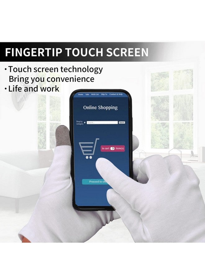 Sibba 2 Pairs Touch Screen Moisturizing Gloves White Cotton Moisturizing Gloves Overnight Bedtime Heal Eczema Sleeping Lotion Hand Spa Treatment Gloves Repair Rough Cracked Dry Chapped Hands Skin - Image 4