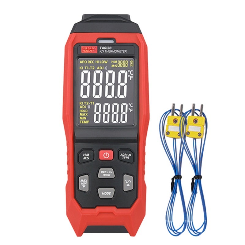 TASI K Type Thermocouple Thermometer Red TA612B High Accuracy Dual Channel VA Color Display Thermocouple Thermometer - Wide Temperature Range Data Hold Thermometer for Industrial Testing & Lab Use - Image 1