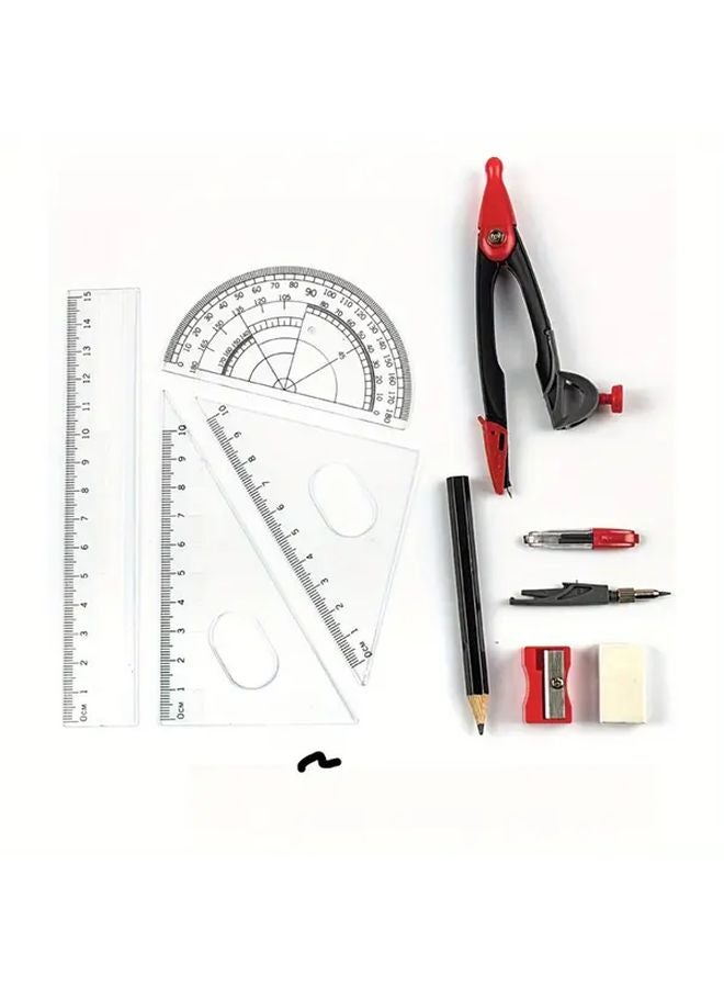 10pcs Red Metal Math Geometry Kit Set with Shatterproof Storage Box - Image 4