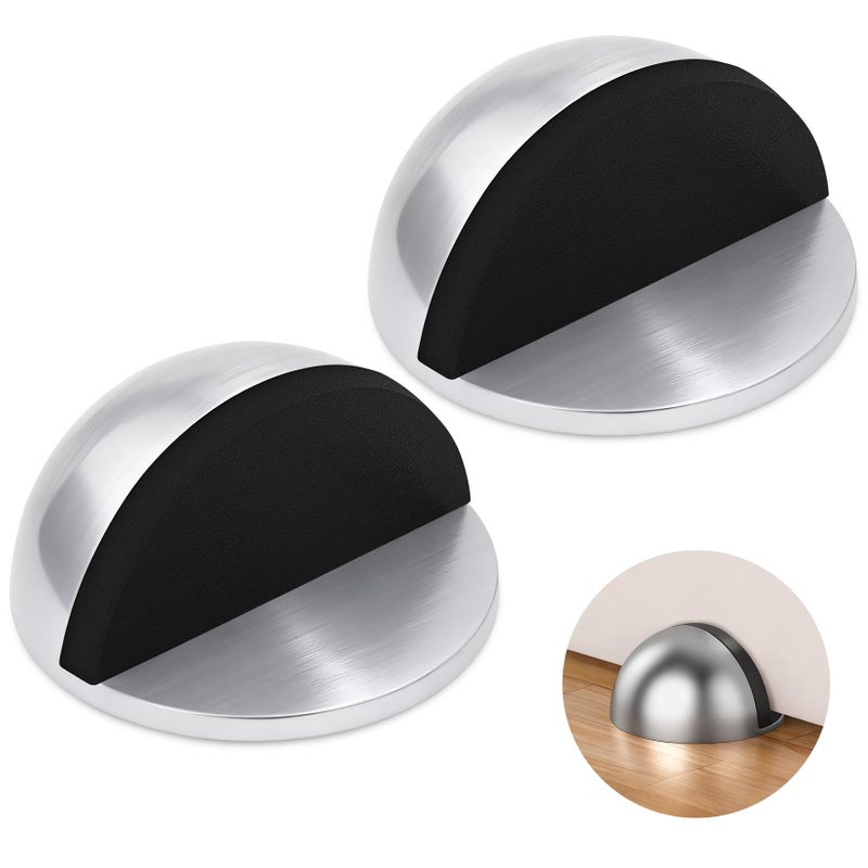 Mindow Self Adhesive Door Stoppers, Stainless Steel No Drill Rubber Floor Door Stop, Half Dome Adhesive Wall Protector for Bedroom Living Room Bathroom Office (2, Bright) - Image 1