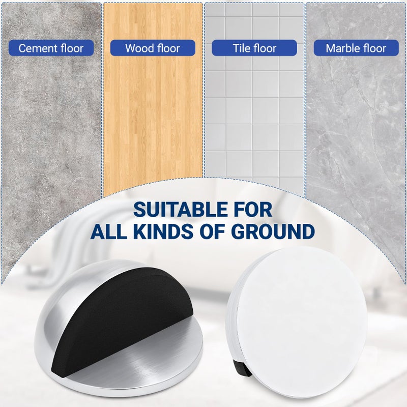 Mindow Self Adhesive Door Stoppers, Stainless Steel No Drill Rubber Floor Door Stop, Half Dome Adhesive Wall Protector for Bedroom Living Room Bathroom Office (2, Bright) - Image 4
