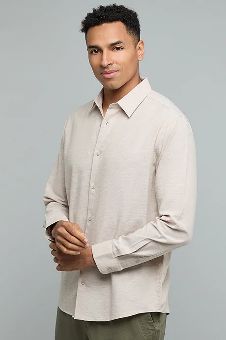 R&B Solid Shirt with Classic Collar and Long Sleeves