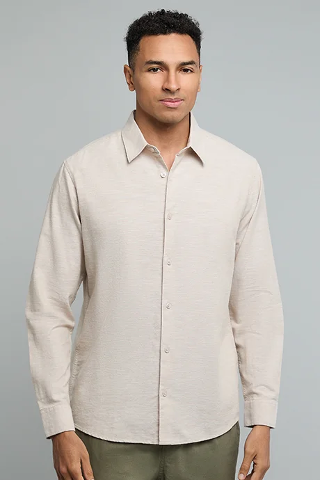 R&B Solid Shirt with Classic Collar and Long Sleeves