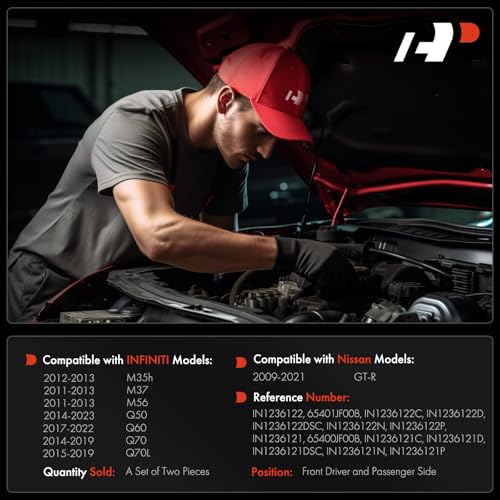 A-Premium أجزاء A-Premium لمفصلات غطاء المحرك الأمامية للسائق والراكب متوافقة مع إنفينيتي Q50 2014-2023، Q60 2017-2022، Q70 2014-2019، Q70L 2015-2019، M35h، M37، M56 و نيسان GT-R، الجانب الأيسر والأيمن، مجموعة 2 قطعة - Image 2