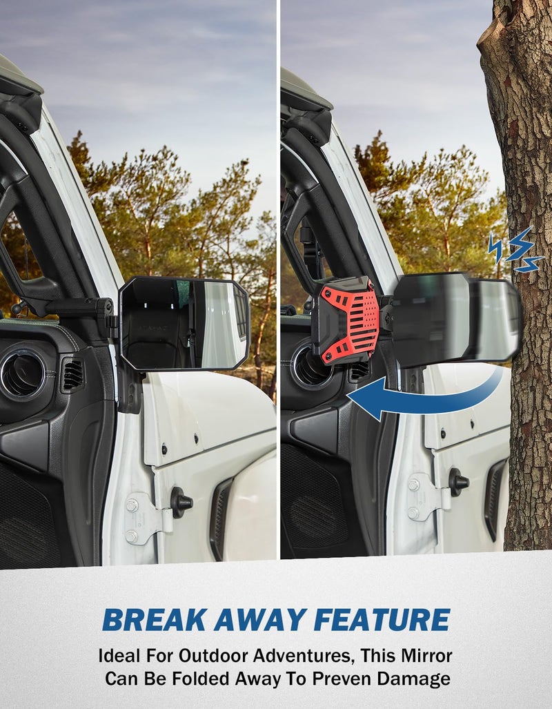 JOYTUTUS Red Mirrors Doors Off Compatible with Wrangler JL Gladiator JT 2018-2023, Side Mirrors with Ball Adapter Wider View No Vibrate & Wobble (NOT FIT 2024+ Wrangler & Gladiator JT) - Image 3