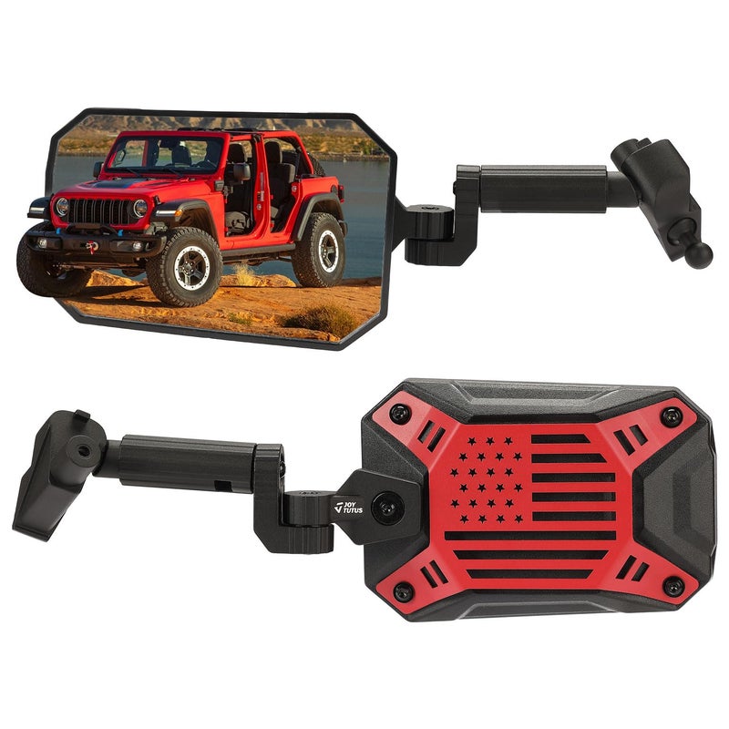 JOYTUTUS Red Mirrors Doors Off Compatible with Wrangler JL Gladiator JT 2018-2023, Side Mirrors with Ball Adapter Wider View No Vibrate & Wobble (NOT FIT 2024+ Wrangler & Gladiator JT) - Image 1