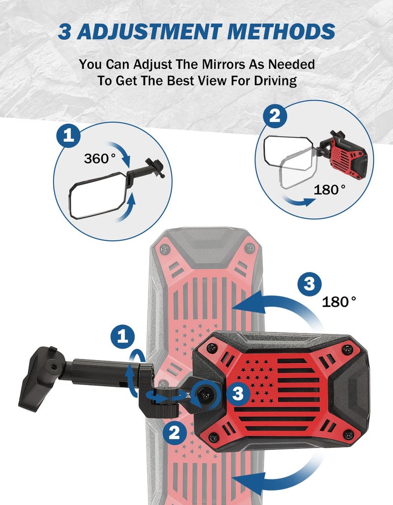 JOYTUTUS Red Mirrors Doors Off Compatible with Wrangler JL Gladiator JT 2018-2023, Side Mirrors with Ball Adapter Wider View No Vibrate & Wobble (NOT FIT 2024+ Wrangler & Gladiator JT) - Image 4