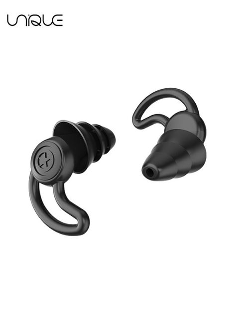 Noise Reduction Ear Plugs, Ultra Comfortable Silicone Reusable Ear Plugs for Sleeping, Snoring Swimming, Studying, Concerts, Noise Cancelling and Hearing Protection - Black