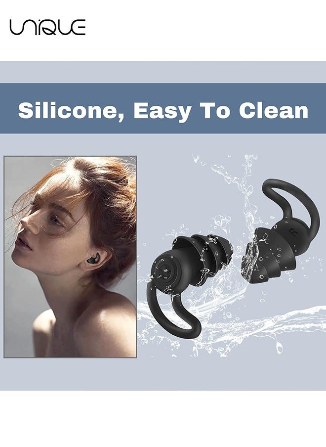 Unique - Noise Reduction Ear Plugs, Ultra Comfortable Silicone Reusable Ear Plugs for Sleeping, Snoring Swimming, Studying, Concerts, Noise Cancelling and Hearing Protection - Black - Image 1