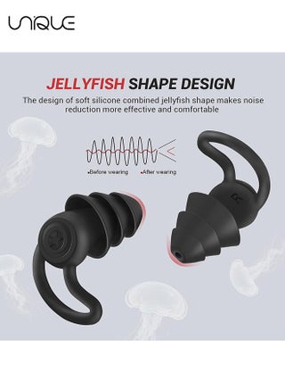 Noise Reduction Ear Plugs, Ultra Comfortable Silicone Reusable Ear Plugs for Sleeping, Snoring Swimming, Studying, Concerts, Noise Cancelling and Hearing Protection - Black - view 2