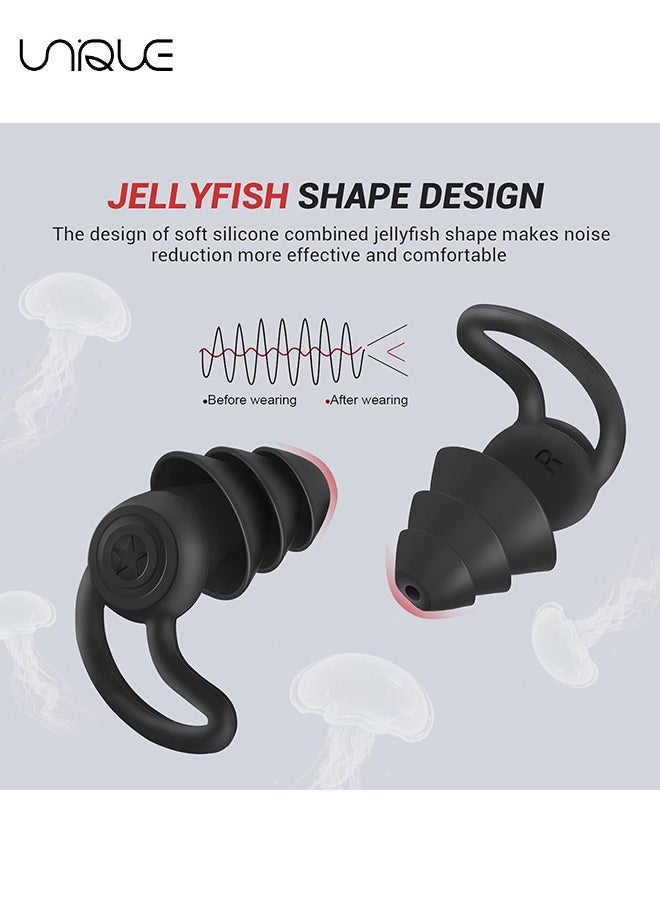 Unique Noise Reduction Ear Plugs, Ultra Comfortable Silicone Reusable Ear Plugs for Sleeping, Snoring Swimming, Studying, Concerts, Noise Cancelling and Hearing Protection - Black  - Image 2