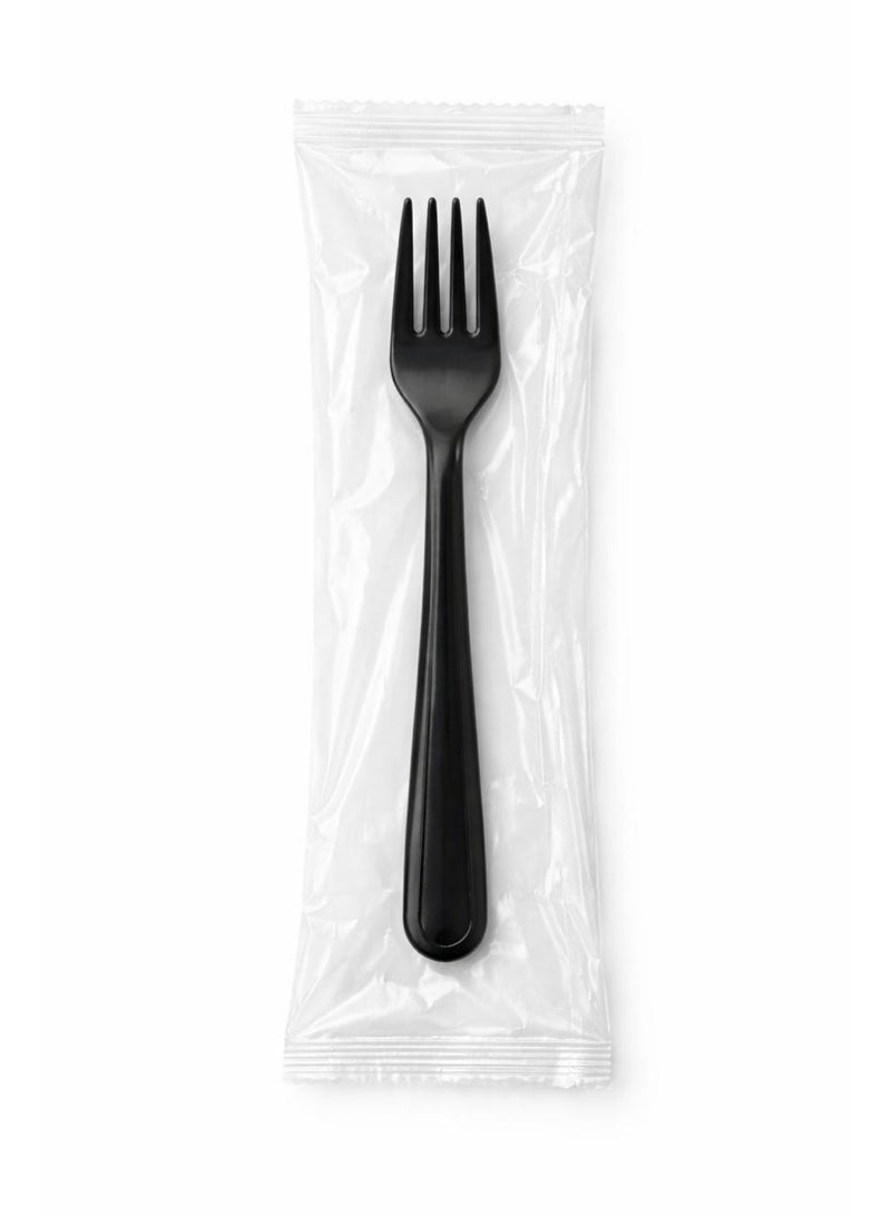 Premium black plastic forks, individually wrapped – 17 cm | Pack of 500 for restaurants, cafes, and parties