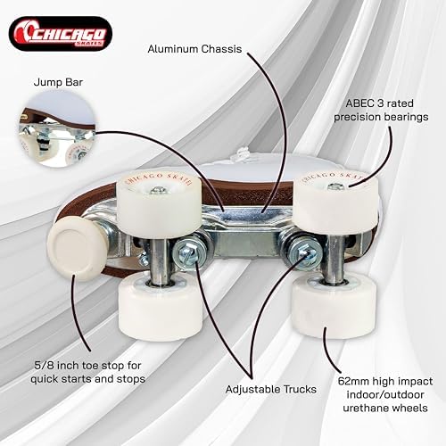 Chicago زلاجات شيكاغو الرباعية للفتيات والفتيان - متينة، أداء عالي للاستخدام الداخلي/الخارجي أو ديربي الزلاجات - أحذية جلدية كلاسيكية عالية مع عجلات يوريثان 60 مم ومحامل شبه دقيقة - Image 3