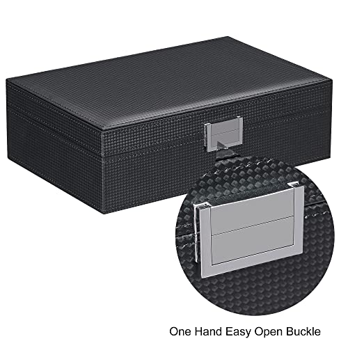 BEWISHOME Mens Jewelry Box Organizer, Jewelry Box for Men Women with 4 Watch Case Removable Tray, Jewelry Display Storage Case, Carbon Fiber Design Earring Ring Bracelet Case, Black SSH07C - Image 4