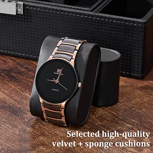 BEWISHOME Mens Jewelry Box Organizer, Jewelry Box for Men Women with 4 Watch Case Removable Tray, Jewelry Display Storage Case, Carbon Fiber Design Earring Ring Bracelet Case, Black SSH07C - Image 3