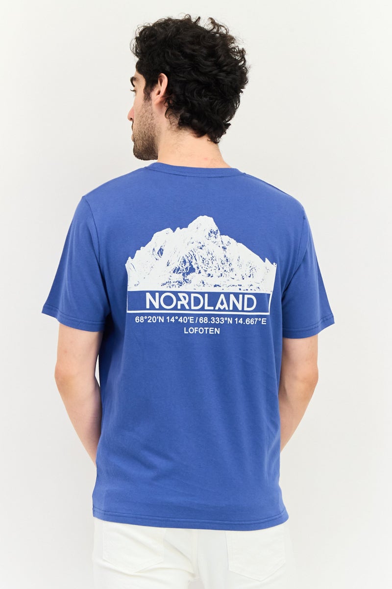 NorthLand تي شيرت رجالي بأكمام قصيرة وياقة مضلعة بشعار مطرز، أزرق - Image 4