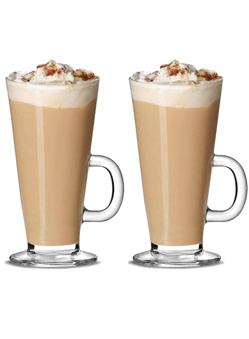 HOME ZONE (Set of 2)Latte Glasses Tea & Coffee Cups 358ml Temperature Resistant Hot Drink Cafe Mugs with Handle Ideal for Milk Juice Ice Cream Latte, Cappuccino, Espresso and Hot Chocolate (358 ML) - Image 1