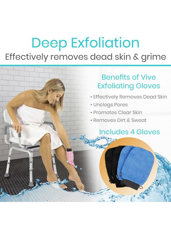 VIVE Exfoliating Mitts for Body (4 Pack) - Scrub Gloves with Soap-Saver Pocket - Body Exfoliate Shower Dead Skin Remover - Deep Microdermabrasion Exfoliator for Kerastosis Pilaris - Premium  - Image 2