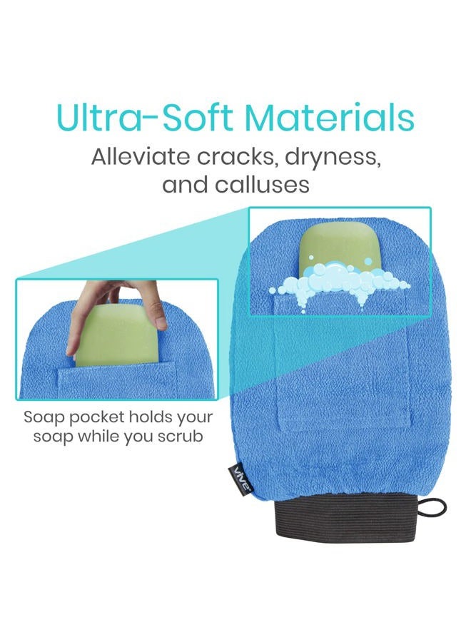 VIVE Exfoliating Mitts for Body (4 Pack) - Scrub Gloves with Soap-Saver Pocket - Body Exfoliate Shower Dead Skin Remover - Deep Microdermabrasion Exfoliator for Kerastosis Pilaris - Premium  - Image 4