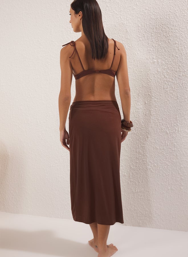 trendyol Brown Body-fitting Accessory Detailed Knitted Beach Skirt - Image 4