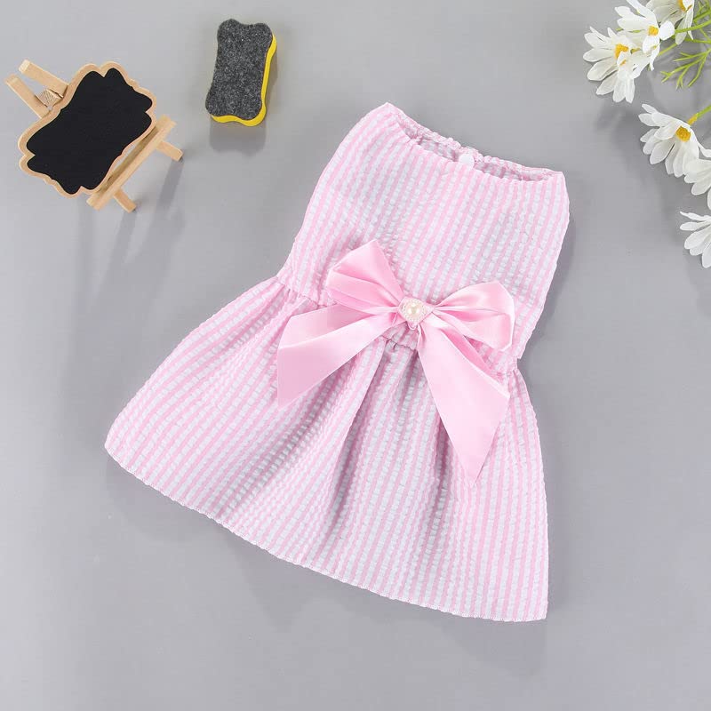 KUTKUT cotton Small Dog Dress Girl Puppy Clothes Female Princess Tutu Striped Skirt Summer Shirt for Shihtzu, Pug, Poodle Cat Pet Apparel Outfits (Size: 2XL, Chest: 55cm, Length: 45cm, pink, 1 count) - Image 2