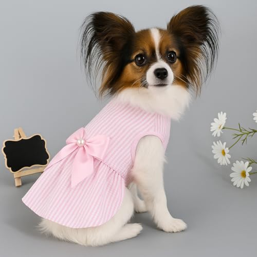 KUTKUT cotton Small Dog Dress Girl Puppy Clothes Female Princess Tutu Striped Skirt Summer Shirt for Shihtzu, Pug, Poodle Cat Pet Apparel Outfits (Size: 2XL, Chest: 55cm, Length: 45cm, pink, 1 count) - Image 5