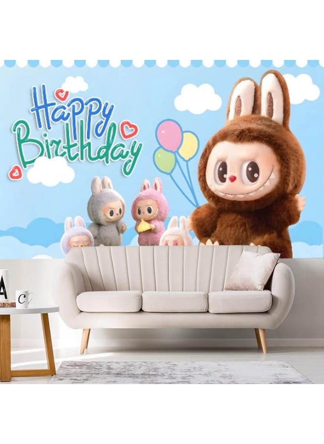 LABUBU Cartoon pattern LABUBU birthday party background decoration cloth suitable for children's birthday photography supplies background photo props (size 150cmx100cm)  - Image 3