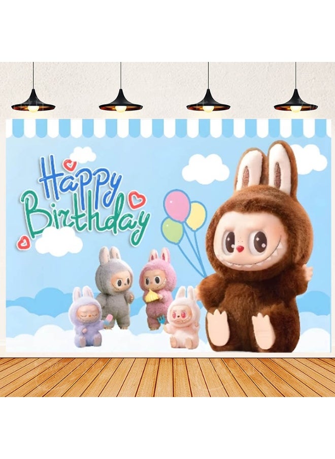 LABUBU Cartoon pattern LABUBU birthday party background decoration cloth suitable for children's birthday photography supplies background photo props (size 150cmx100cm)  - Image 1