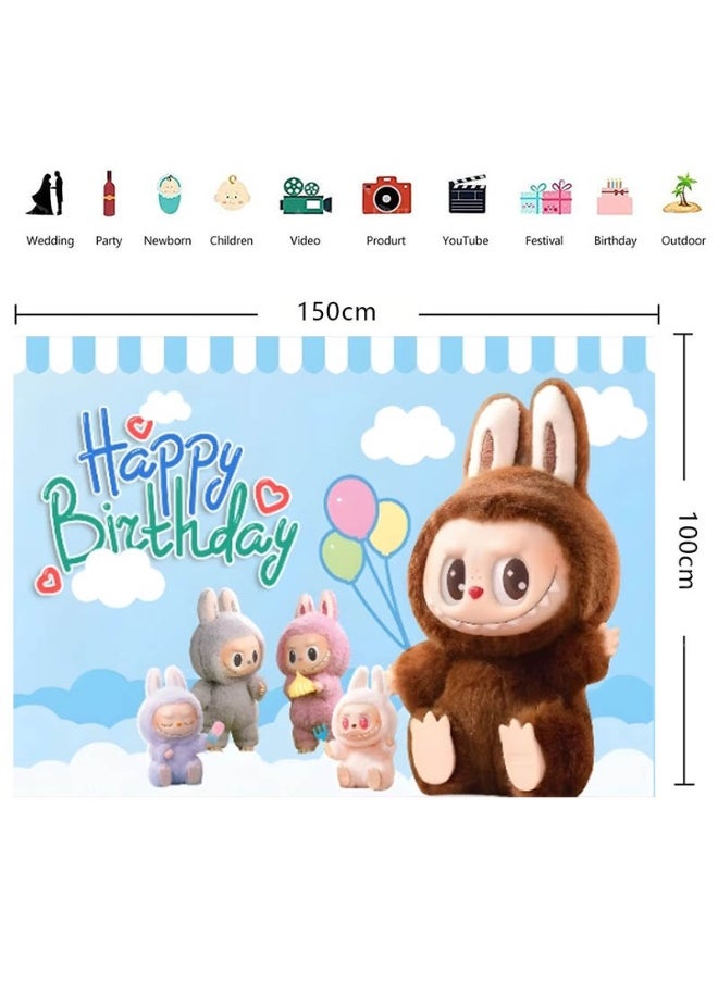 LABUBU Cartoon pattern LABUBU birthday party background decoration cloth suitable for children's birthday photography supplies background photo props (size 150cmx100cm)  - Image 2