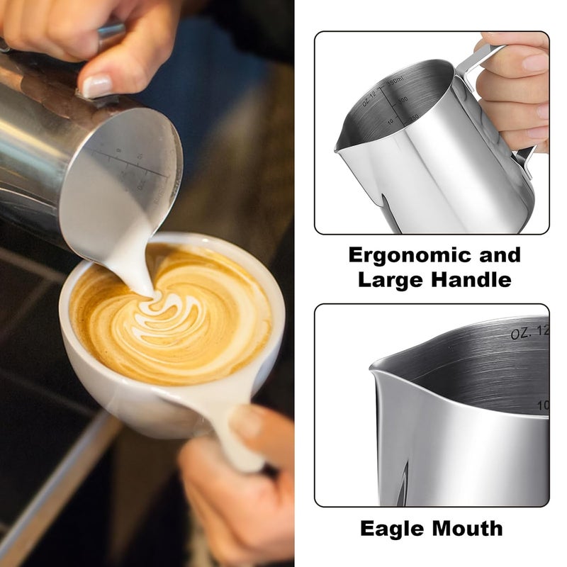 LifHap Milk Frother Jug Coffee Machine - 350ml/12oz 304 Stainless Steel Milk Pitcher Cup,Metal Barista Accessories Cappuccino Latte and Espresso,Dishwasher Safe - Image 3