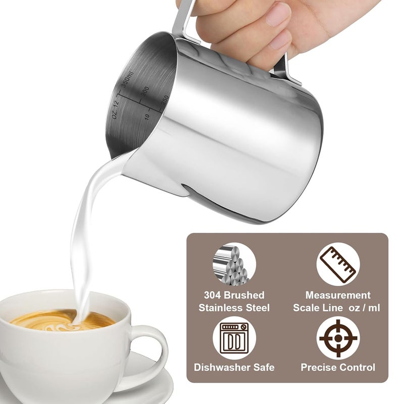 LifHap Milk Frother Jug Coffee Machine - 350ml/12oz 304 Stainless Steel Milk Pitcher Cup,Metal Barista Accessories Cappuccino Latte and Espresso,Dishwasher Safe - Image 5