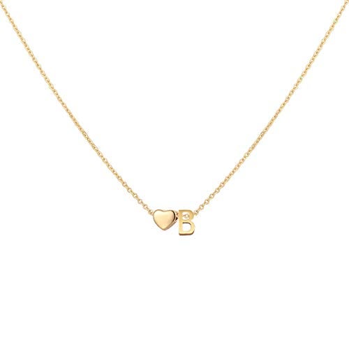 Glimmerst Initial Heart Necklace 18K Gold Plated Stainless Steel Tiny Heart Letter B Necklace Personalized Monogram Name Necklace for Women - Image 1