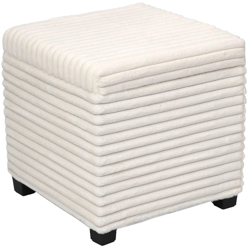 ABHENG 17.7 inches Faux Fur Ottomans Cube with Legs, Metal Framed Vanity Stool Chair Storage Ottoman Foot Rest Stool, Holds 770 LB for Dorm Living Room Bedroom White UASND644W - Image 1