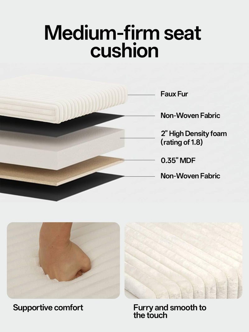ABHENG 17.7 inches Faux Fur Ottomans Cube with Legs, Metal Framed Vanity Stool Chair Storage Ottoman Foot Rest Stool, Holds 770 LB for Dorm Living Room Bedroom White UASND644W - Image 4