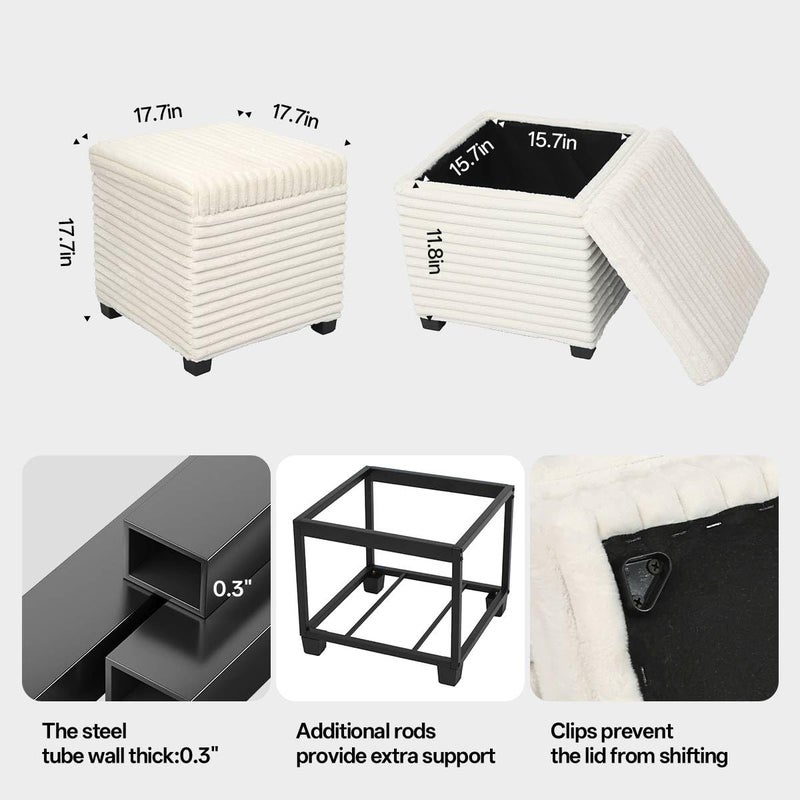 ABHENG 17.7 inches Faux Fur Ottomans Cube with Legs, Metal Framed Vanity Stool Chair Storage Ottoman Foot Rest Stool, Holds 770 LB for Dorm Living Room Bedroom White UASND644W - Image 3