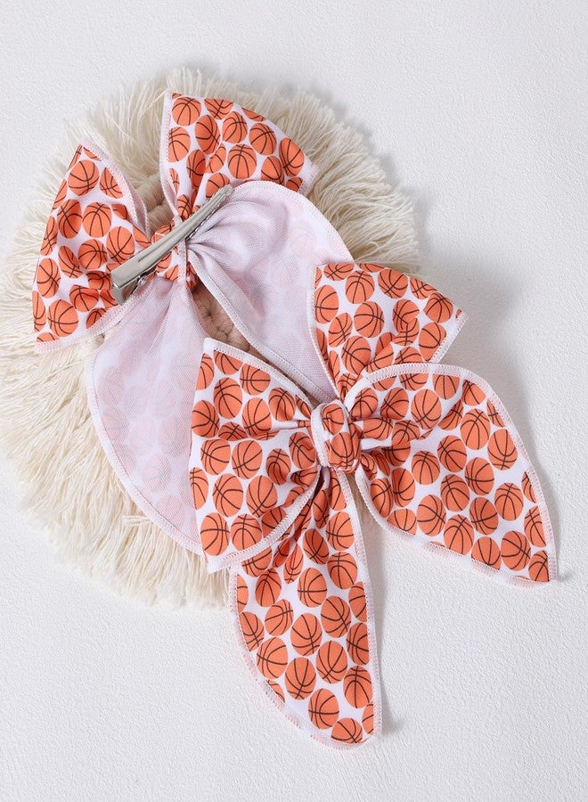 Miroksh Basketball Cheer Bows 2pc 5" Sports Cotton Lined Ribbon Fable Hair Bow Alligator Clips for Teens Toddlers Cheerleader Girls Women Fans Athletic Game Day Outfit Decor Accessories - Image 2